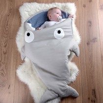 【西班牙製】鯊魚咬一口BabyBites純棉嬰幼兒多功能睡袋-卡其灰藍