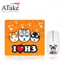 福利品【ATake】療癒系哈士奇有線光學滑鼠+滑鼠墊